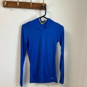 Under Armour Blue Hooded Long Sleeve Running Swimming Shirt Size Small UPF 50
